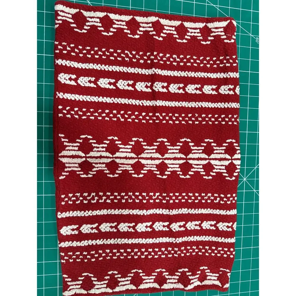 Crate & Barrel Noelle Red Knit Lumbar Pillow Cover 21x14 Hearts Scandi Winter